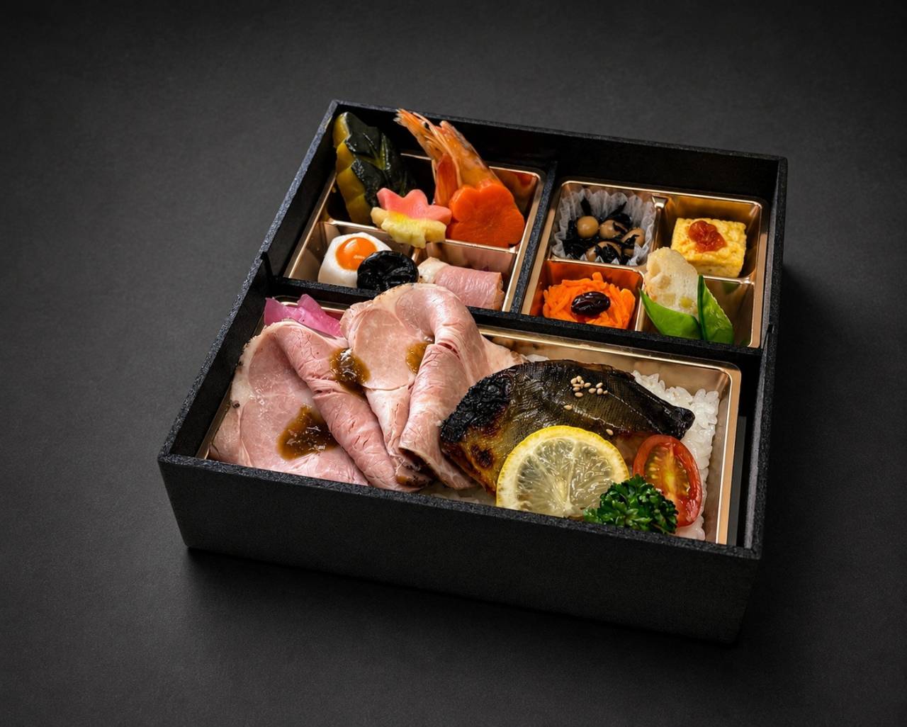 【肉幕ノ内御膳】35.やわらかローストポークと季節魚の西京焼き幕ノ内膳