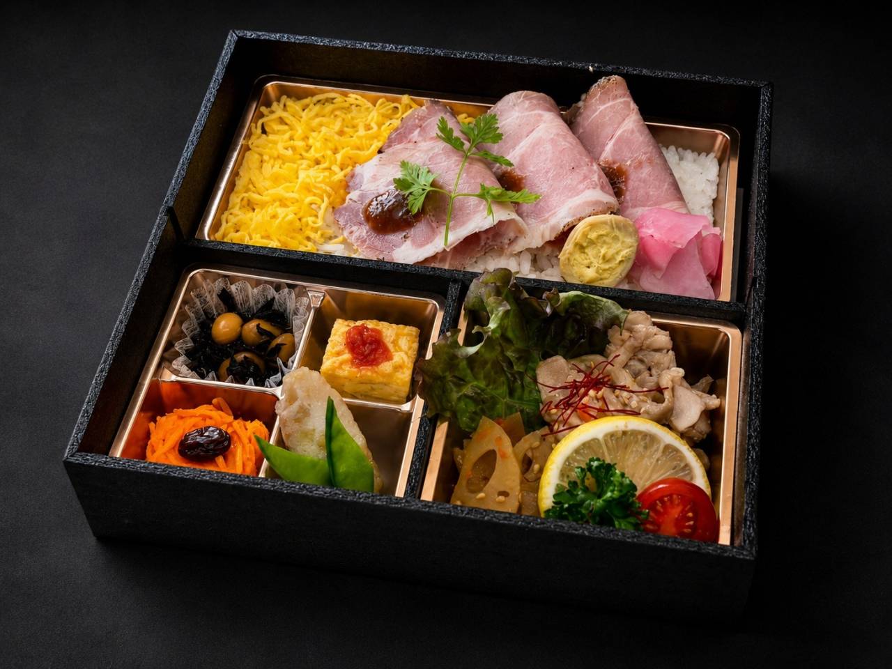 【肉幕ノ内御膳】45.鶏ごぼうとしっとりローストポークの彩り幕ノ内膳